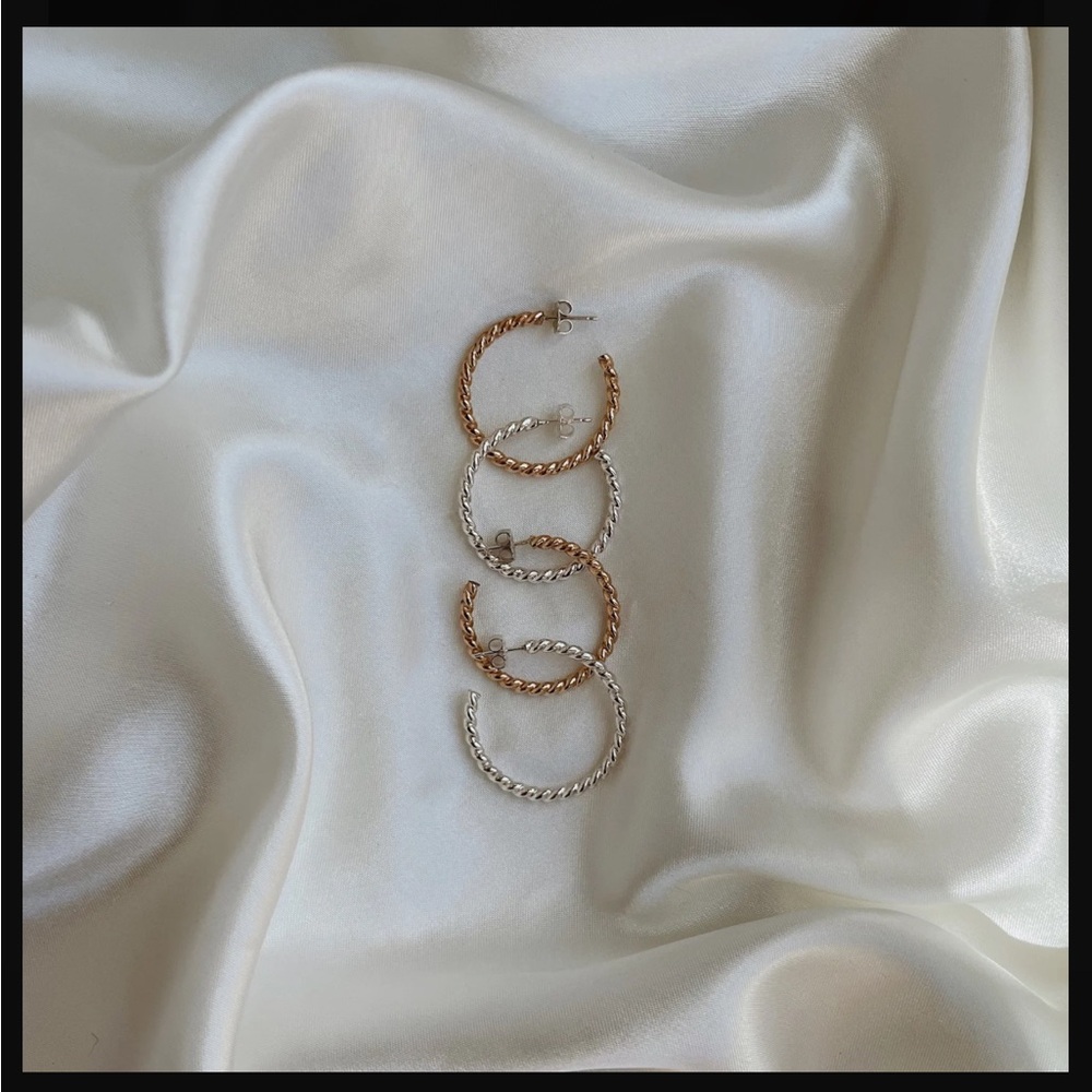 BUNDLE Hard Work Jewelry Sterling Silver Gold Plated Everyday Rope Hoops
